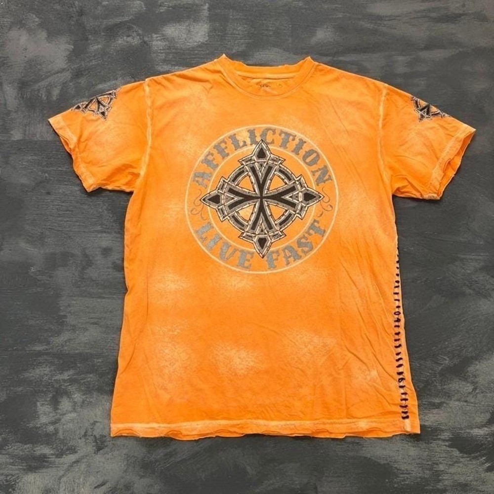 Affliction Shirt Mens Large Orange 2000s Y2K